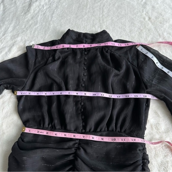 House of Harlow 1960 Black Ruched Long Sleeve Mini Dress S (4) - Picture 4 of 16